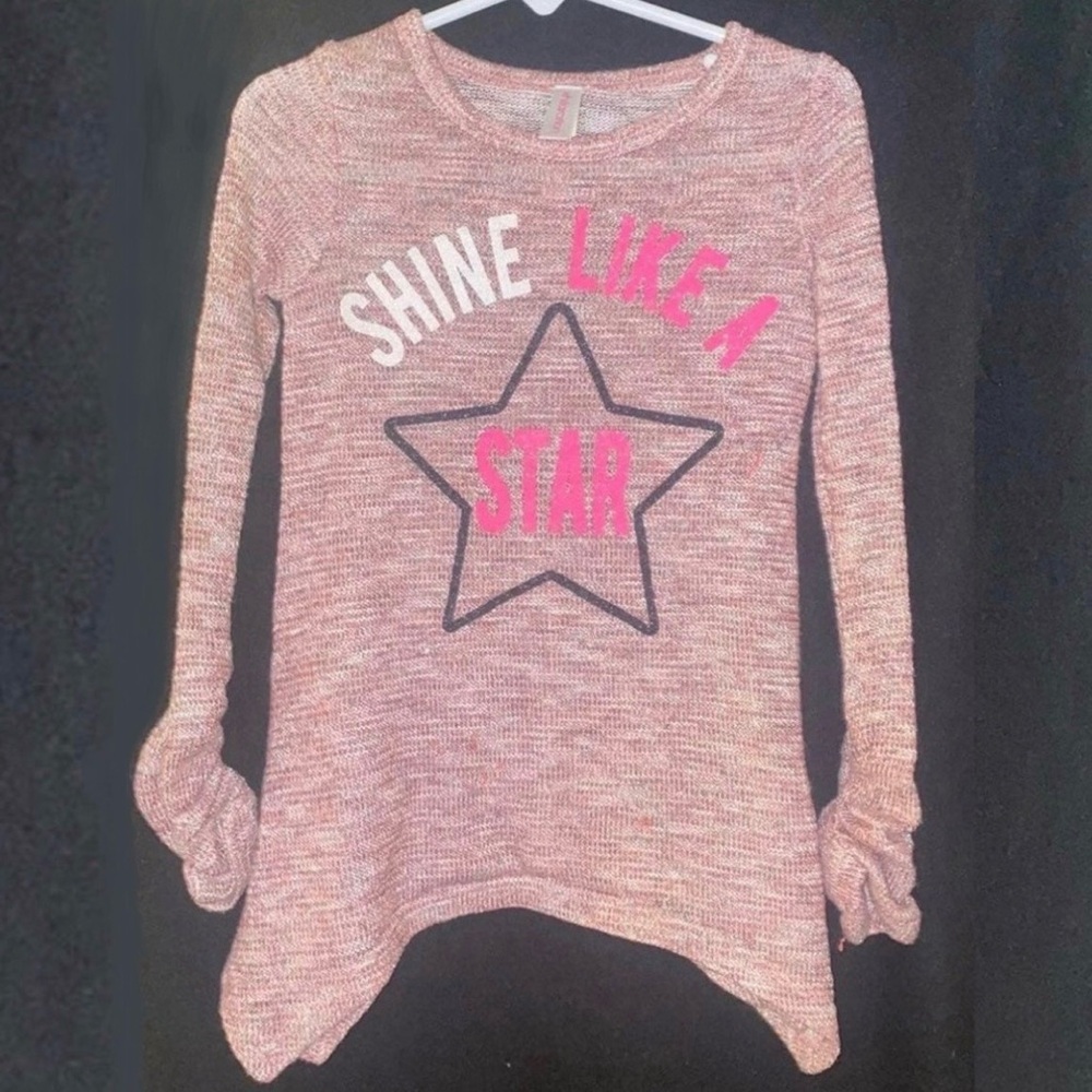💞 Little Girls XS “Shine Like A Star” Pink Knit Sweater